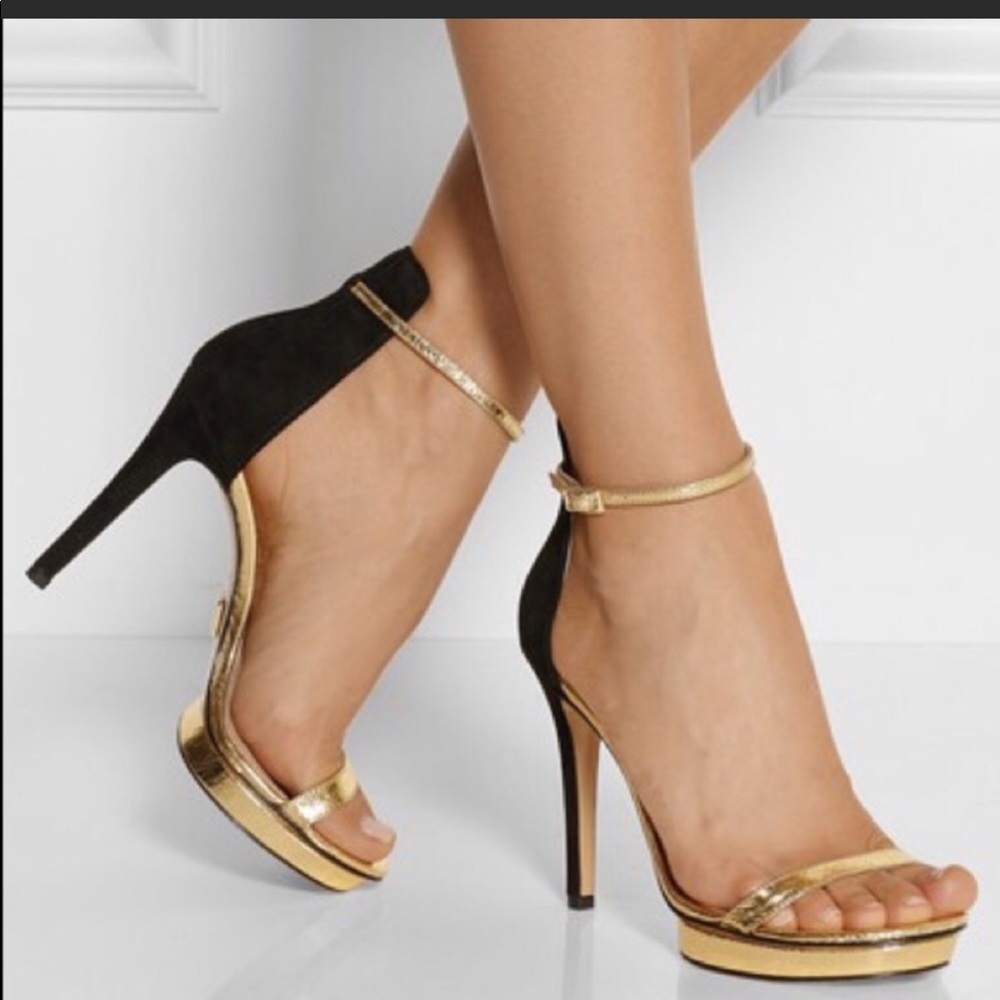 Michael Kors Cracked Metallic Leather And Suede Sandals sold T